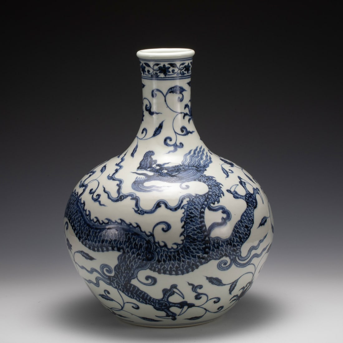 MING BLUE & WHITE DARGON CELESTIAL BOTTLE (1 of 6)