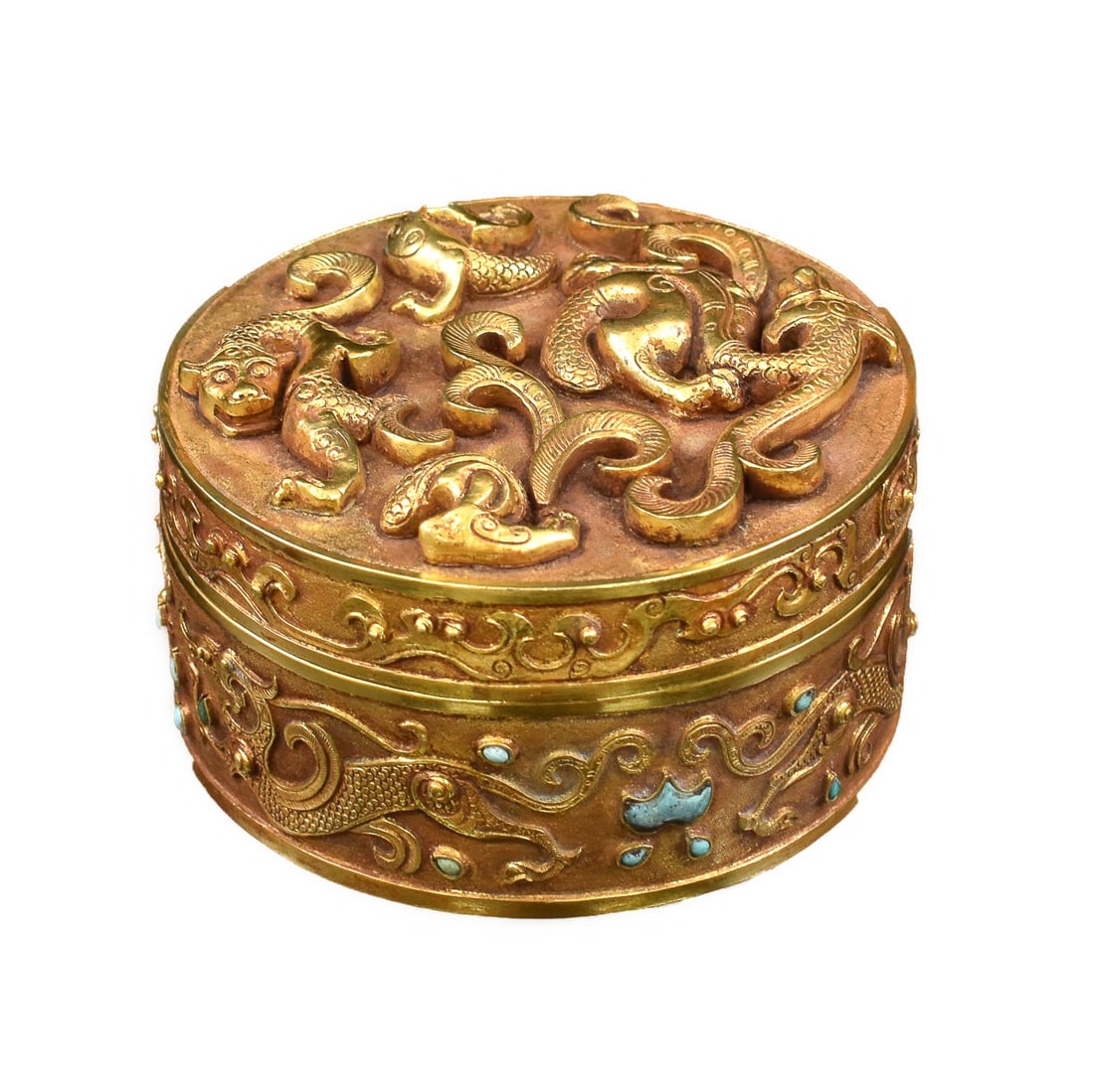 TANG GILT BRONZE & STONES INLAID TRINKET BOX (1 of 7)