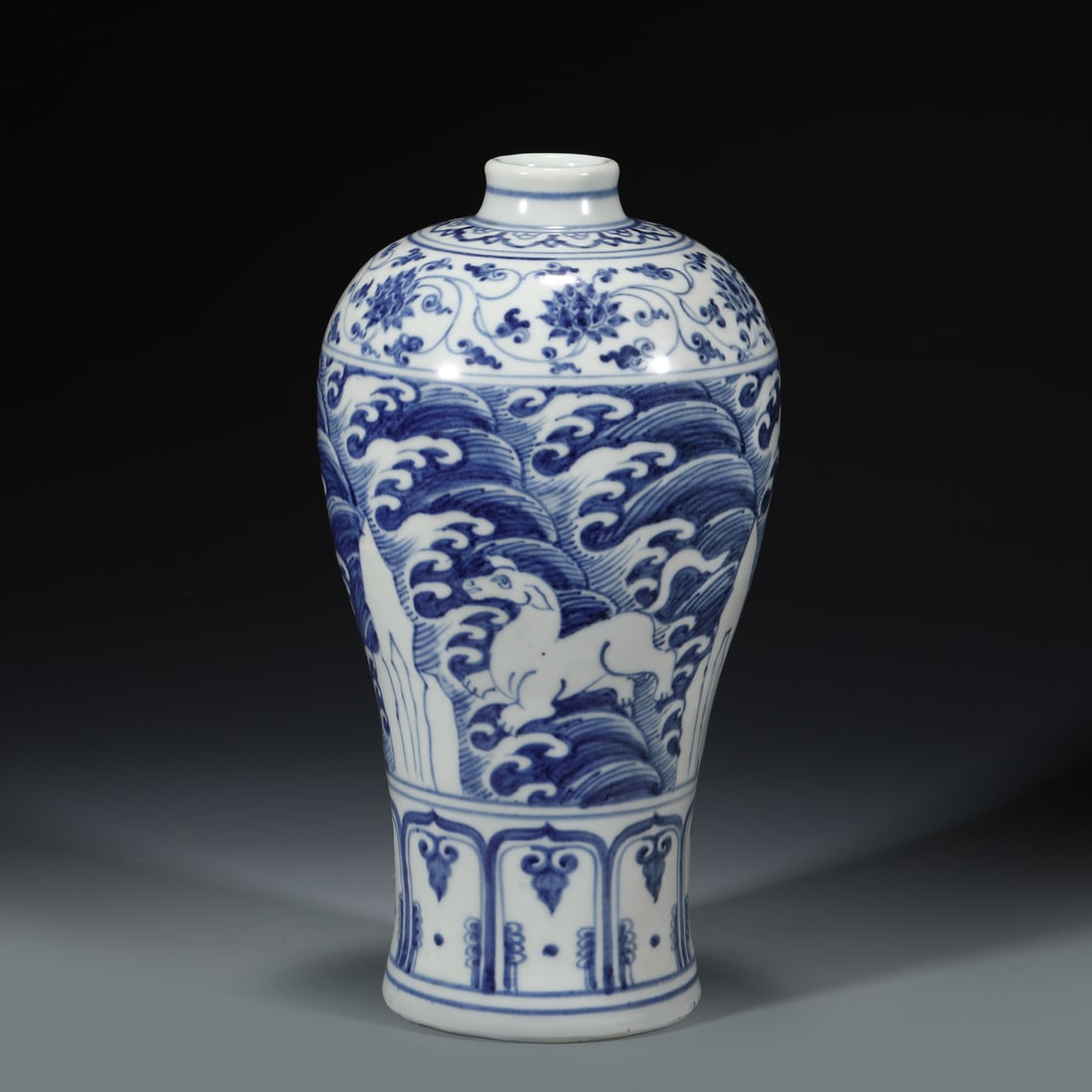 MING BLUE & WHITE MEIPING JAR: Dimensions: Width: 15cm, Height: 27.7cm Chinese Ming Dynasty Blue and White Porcelain Meiping Vase. The porcelain potted into a traditional Meiping form vase, large, thick and tall potted, wide body o