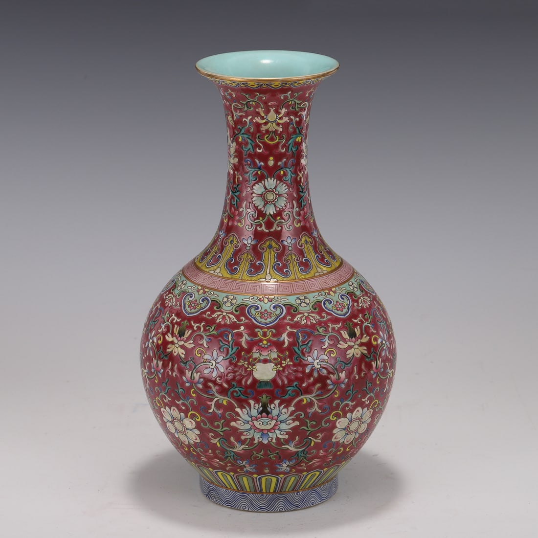 WRAPPED LORAL ON RUBY RED GROUND YUHUCHUN VASE (1 of 7)