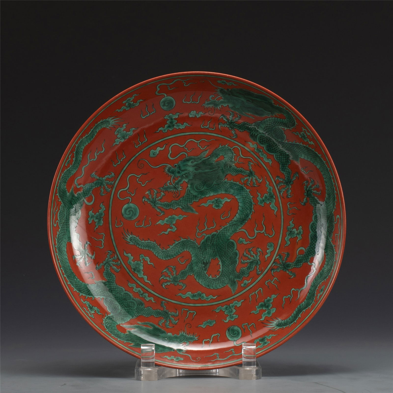 QING KANGXI RED & GREEN DRAGON PLATE (1 of 9)