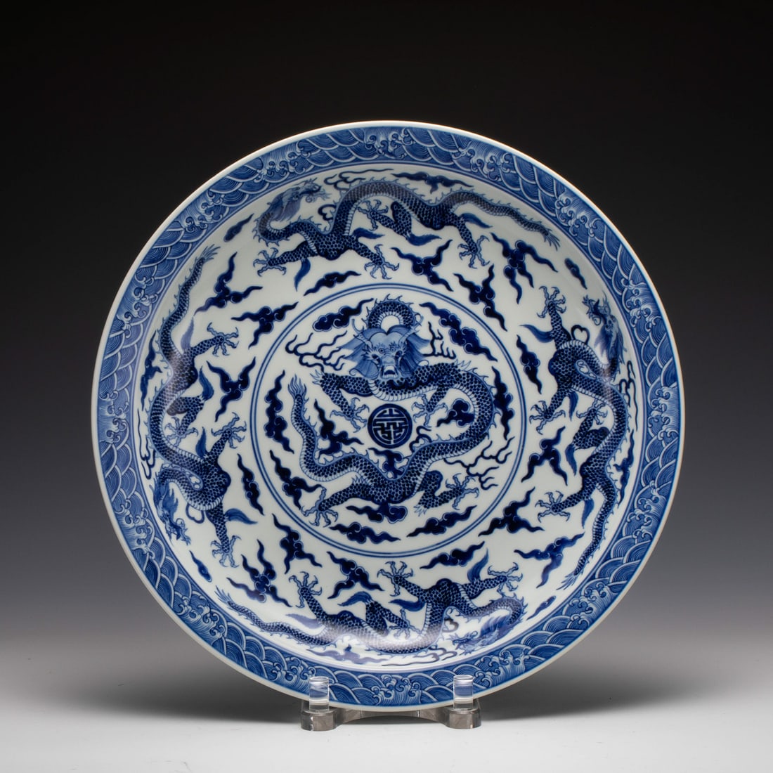 QING QIANLONG BLUE & WHITE DRAGON PLATE (1 of 9)