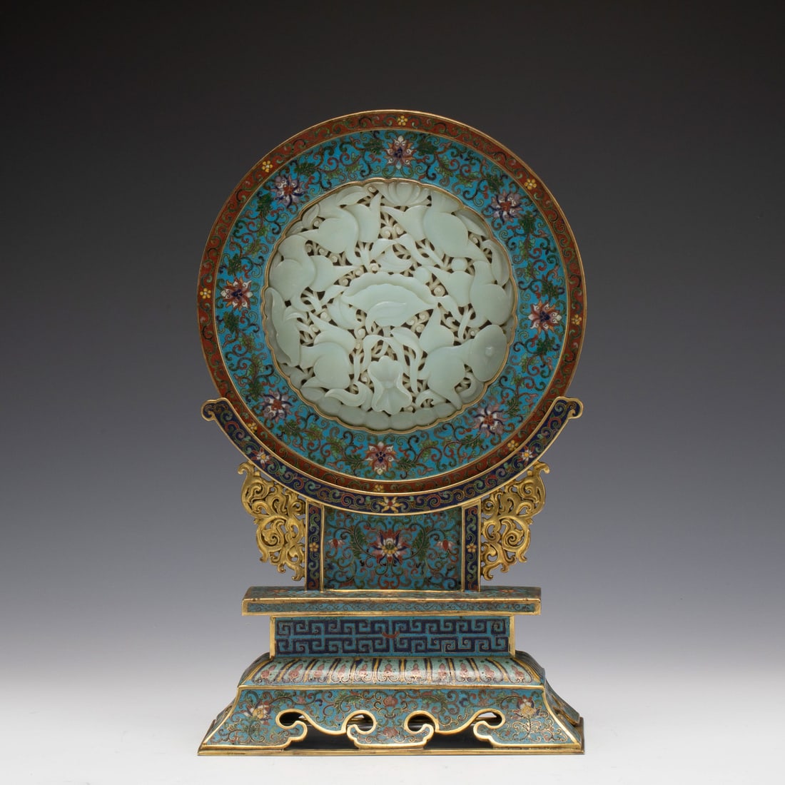 QING CLOISONNE INLAID JADE SCREEN (1 of 7)