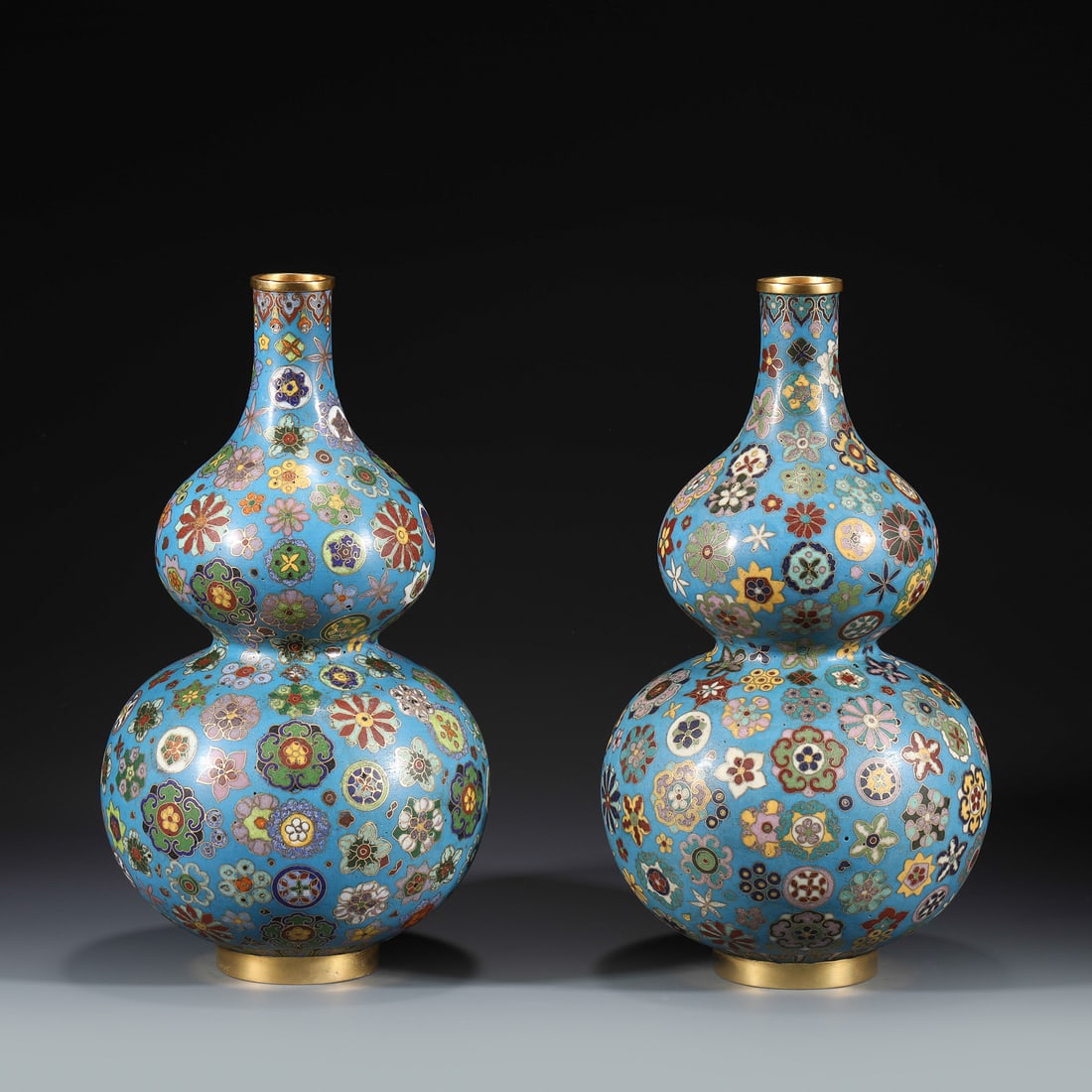 PAIR GILT BRONZE CLOISONNE DOUBLE GOURD VASES (1 of 8)