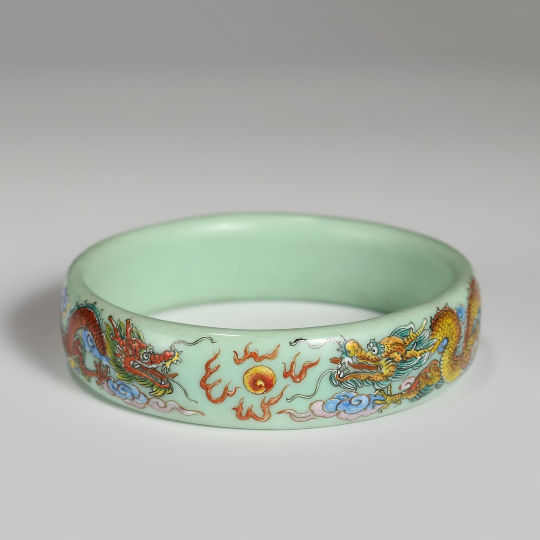 DRAGON MOTIF GREEN PEKING GLASS BANGLE (1 of 6)
