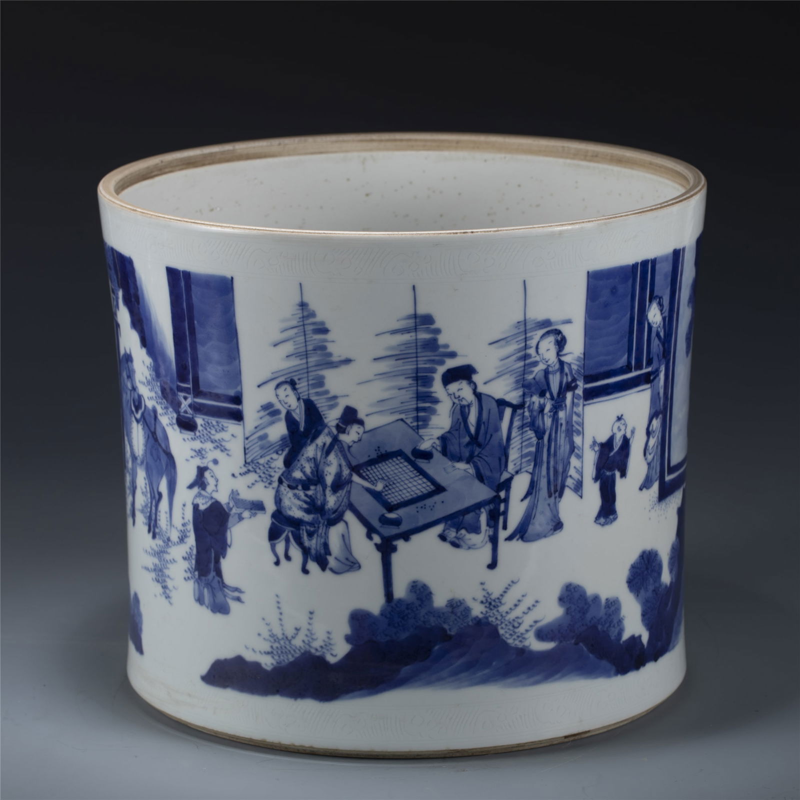 QING KANGXI BLUE AND WHITE LARGE BRUSH POT (1 of 10)