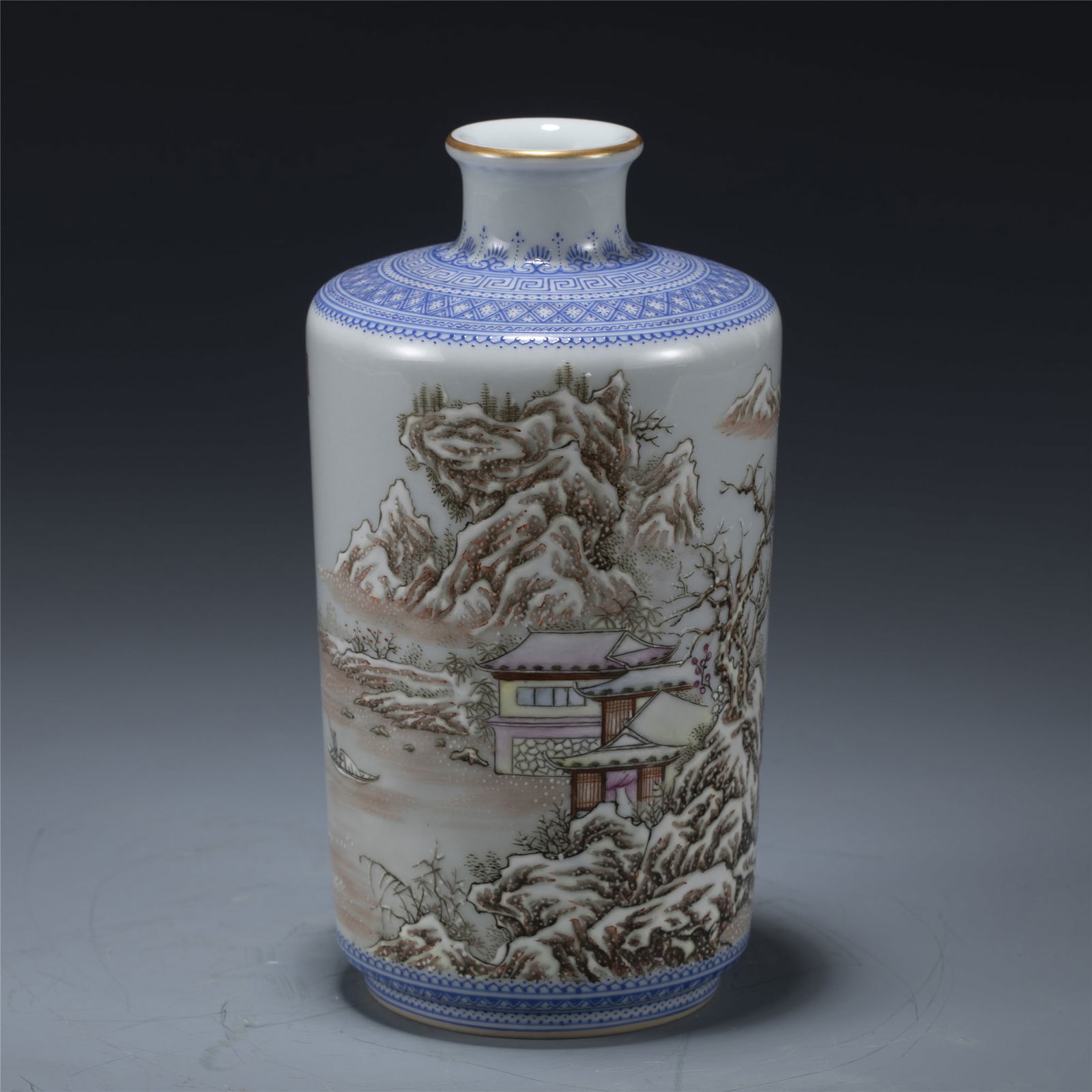 QING QIANLONG FAMILLE ROSE SNOW LANDSCAPE BOTTLE (1 of 11)