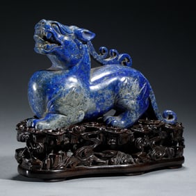 LAPIS LAZULI CARVED QILIN ON STAND