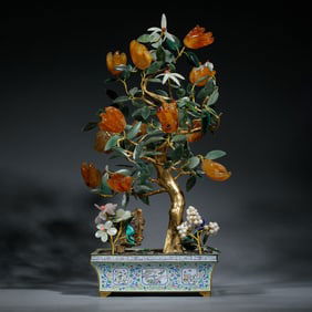 GILT BRONZE CLOISONNE & JADE FLOWER VASE