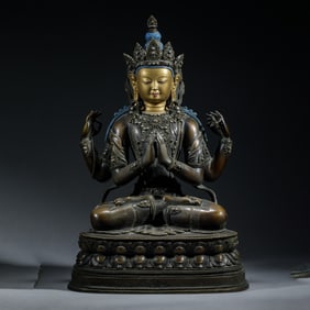 GILT BRONZE GUANYIN BUDDHA STATUE