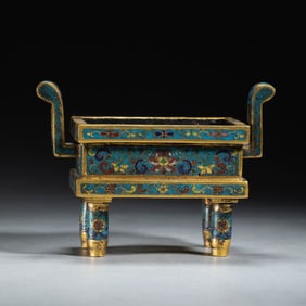 GILT BRONZE CLOISONNE FANGDING CENSER