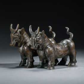 PAIR SILVER GILT WATER BUFALLOS