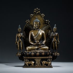 BRONZE SHAKYAMUNI BUDDHA & ATTENDANTS