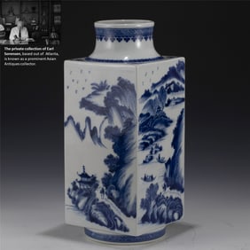 QING QIANLONG BLUE & WHITE SQUARE VASE
