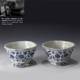 PAIR OF MING BLUE & WHITE FLOWERPOT