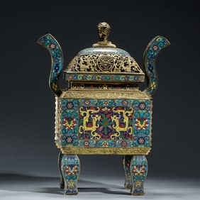 GILT BRONZE CLOISONNE FANGDING CENSER