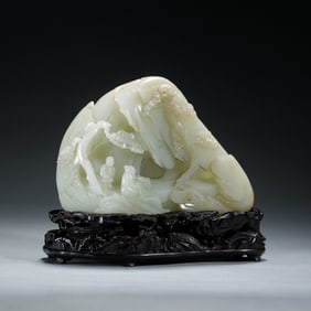 HETIAN JADE CARVED GROTO ON STAND