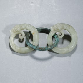 HETIAN JADE GREEN & WHITE JADE INTERLOCKING CHAIN