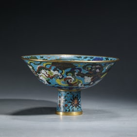 GILT BRONZE CLOISONNE HIGH STEM BOWL