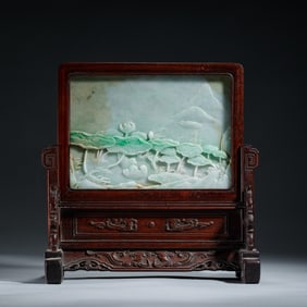 JADEITE CARVED TABLE SCREEN