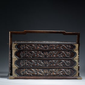 HUANGHUALI CARVED 3 TIERS SCHOLAR BOX