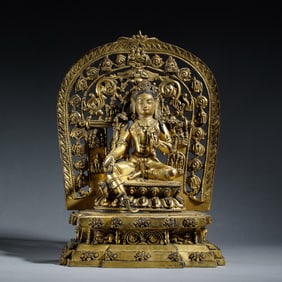 GILT BRONZE AVALOKITESHVARA WITH AUREOLE