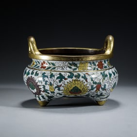 GILT BRONZE CLOISONNE TRIPOD CENSER