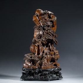 CHENXIANG ALLOESWOOD CARVED MOUNTAIN ON STAND