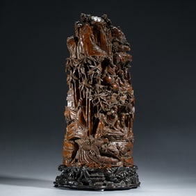 HUANGHUALI WOOD CARVED MOUNTAIN ON STAND