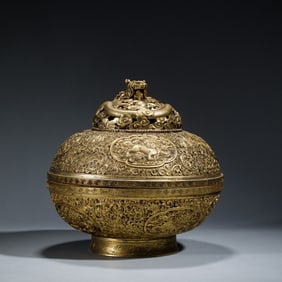 GILT BRONZE DRAGON RELIEFS LIDDED CENSER