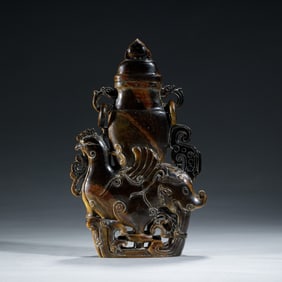 TIGER EYES CARVED LIDDED VASE