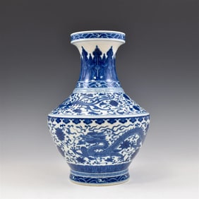 QIANLONG BLUE & WHITE DRAGON WRAPPED FLORAL ZUN VASE