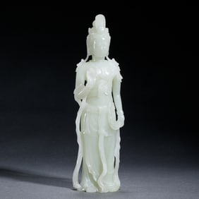 HETIAN JADE CARVED STANDING GUANYIN