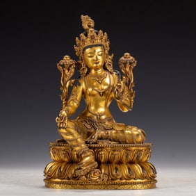 GILT BRONZE SEATED TARA BUDDHA