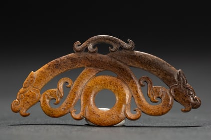 ANCIENT CHINESE JADE CARVED DOUBLE DRAGON BI