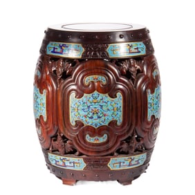 ZITAN AND CLOISONNE GARDEN STOOL