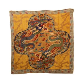 ANTIQUE CHINESE CLOUD BROCADE DRAGON SILK PANEL