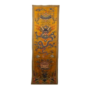 ANTIQUE CHINESE CLOUD BROCADE DRAGON SILK PANEL
