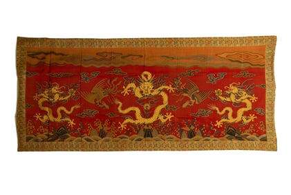 ANTIQUE CHINESE DRAGON SILK KESI PANEL