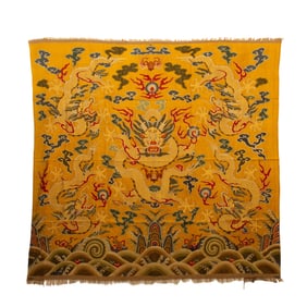 ANTIQUE CHINESE DRAGON SILK KESI PANEL