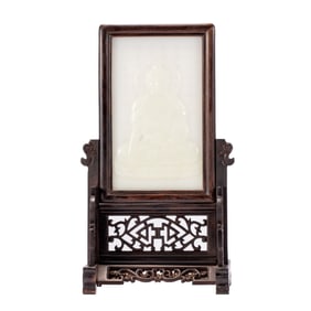 HETIAN JADE BUDDHA ZITAN TABLE SCREEN