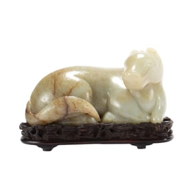 HETIAN JADE QILIN STATUE ON STAND