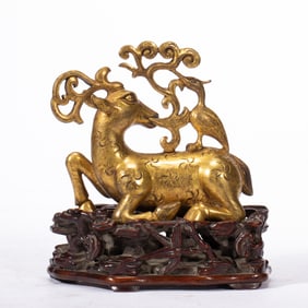 CHINESE GILT BRONZE DEER