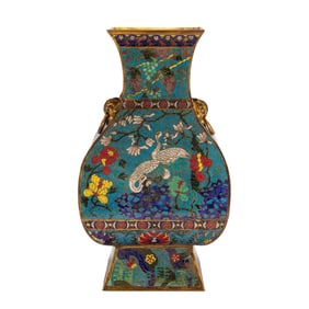 GILT BRONZE CLOISONNE BIRD MOTIF ZUN VASE