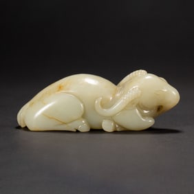 HETIAN JADE CARVED QILIN STATUE