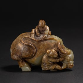 ANCIENT JADE BOY & WATR BUFALLO STATUE