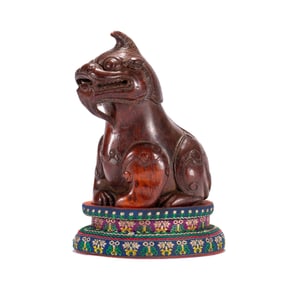 BAMBOO CARVED QILIN ON STAND