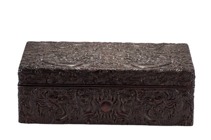 CHINESE ZITAN CARVED LIDDED BOX