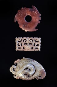 SET OF 3 ANTIQUE CHINESE JADE ARCHAIC AMULETS