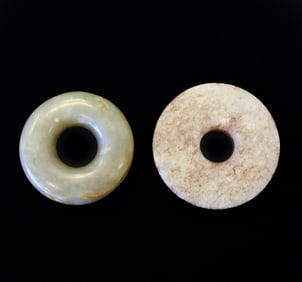 SET OF 2 CHINESE ANCIENT JADE BI COIN DISCS